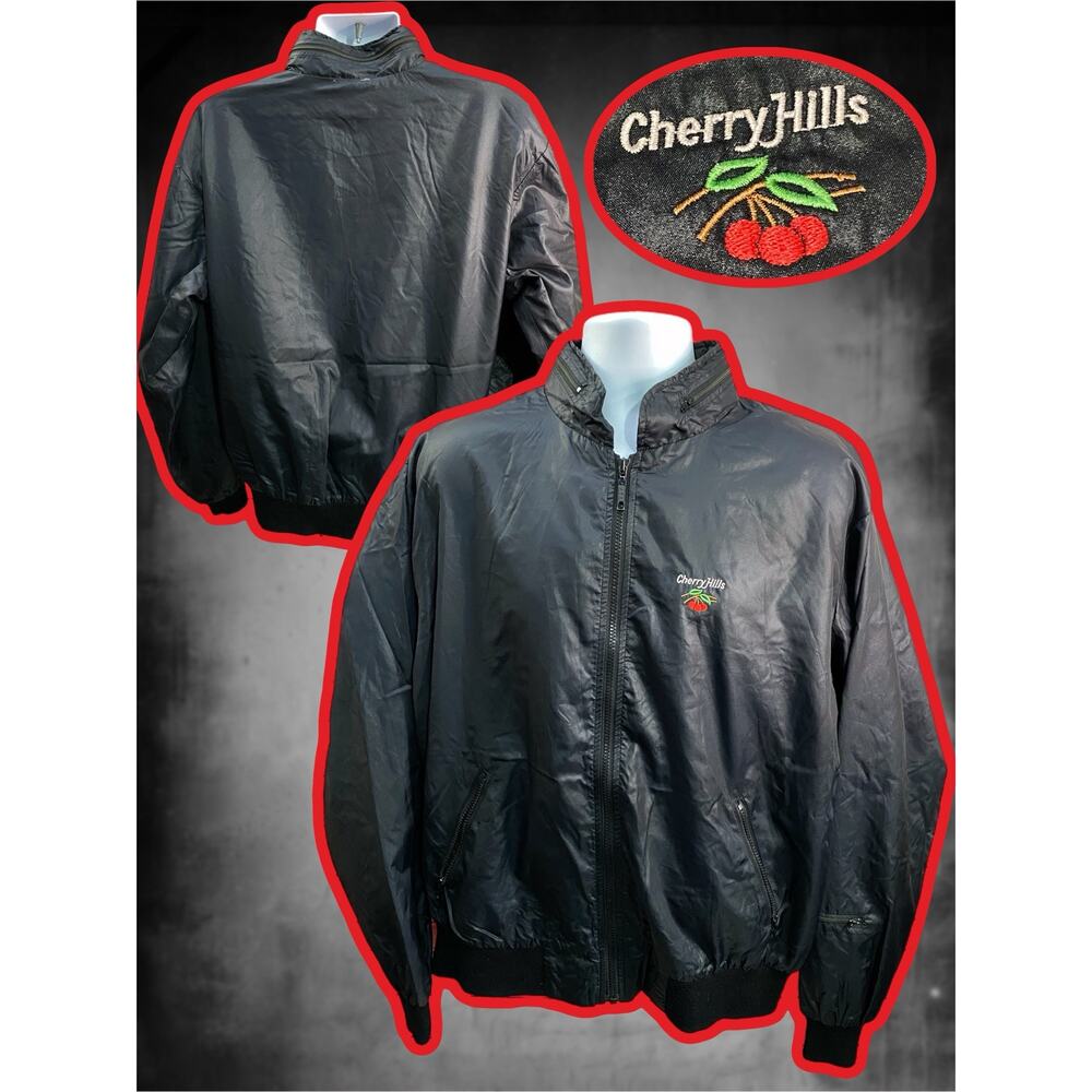 VTG 1980s BLK IZOD Club Cherry Hills Club Windbreaker Jacket Zip Up Hooded Sz XL